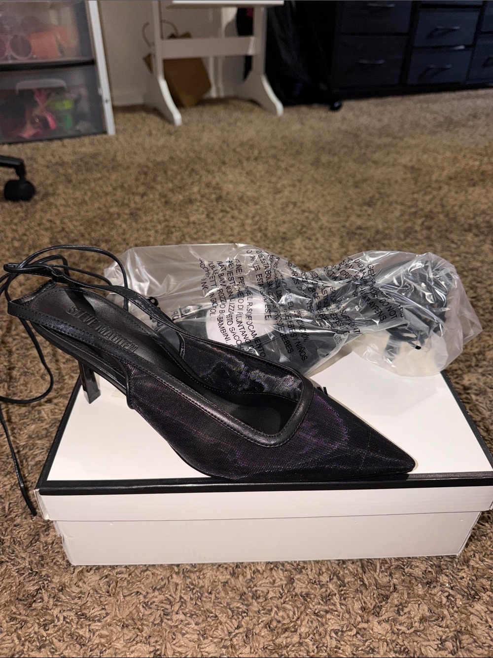 Steve Madden Black Pointed Toe Slingback Heels with Ankle Ties